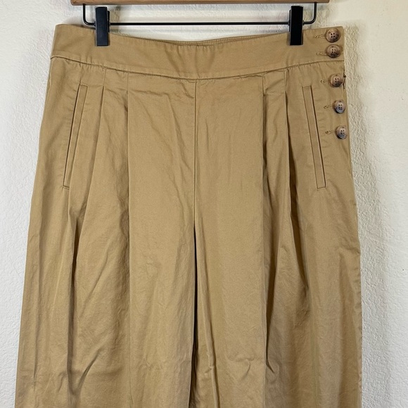 Loft Tan Wide Leg Side Button Flat Front Khaki Pants Cotton Casual Curvy Size 8 - Picture 3 of 10